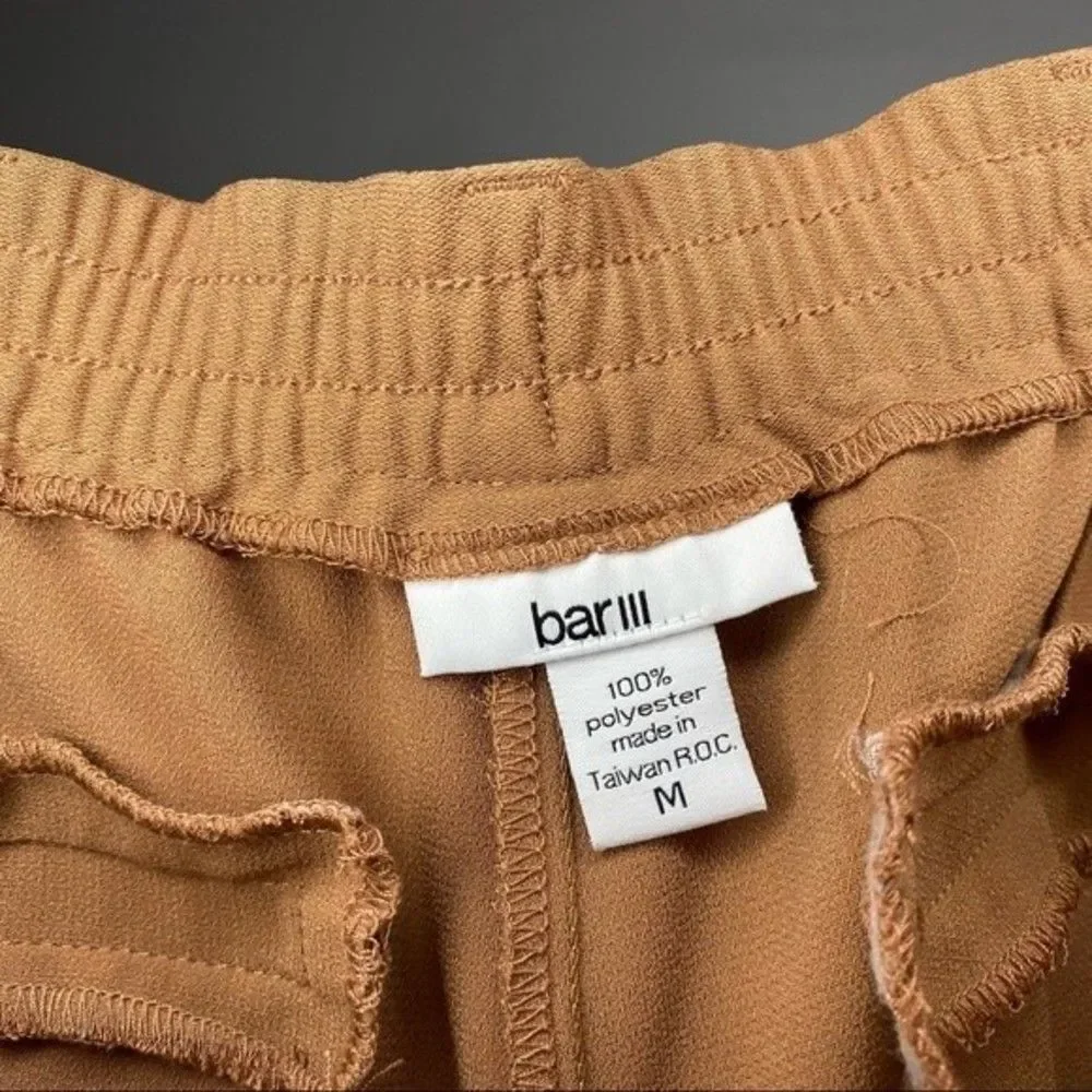 Bar III Pants Women's M Brown Camel Pleated Front Mid Rise Elastic Waist Cuffed